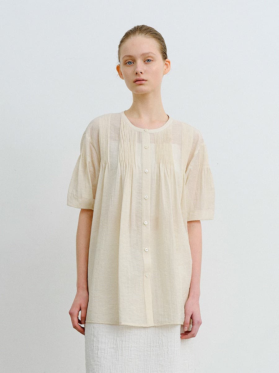 TVR PIN-TUCK LINEN BLOUSE_NATURAL