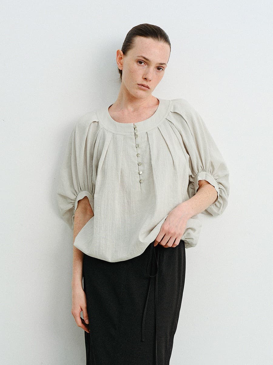 TVR BALLOON SLEEVE BLOUSE_L-GREY