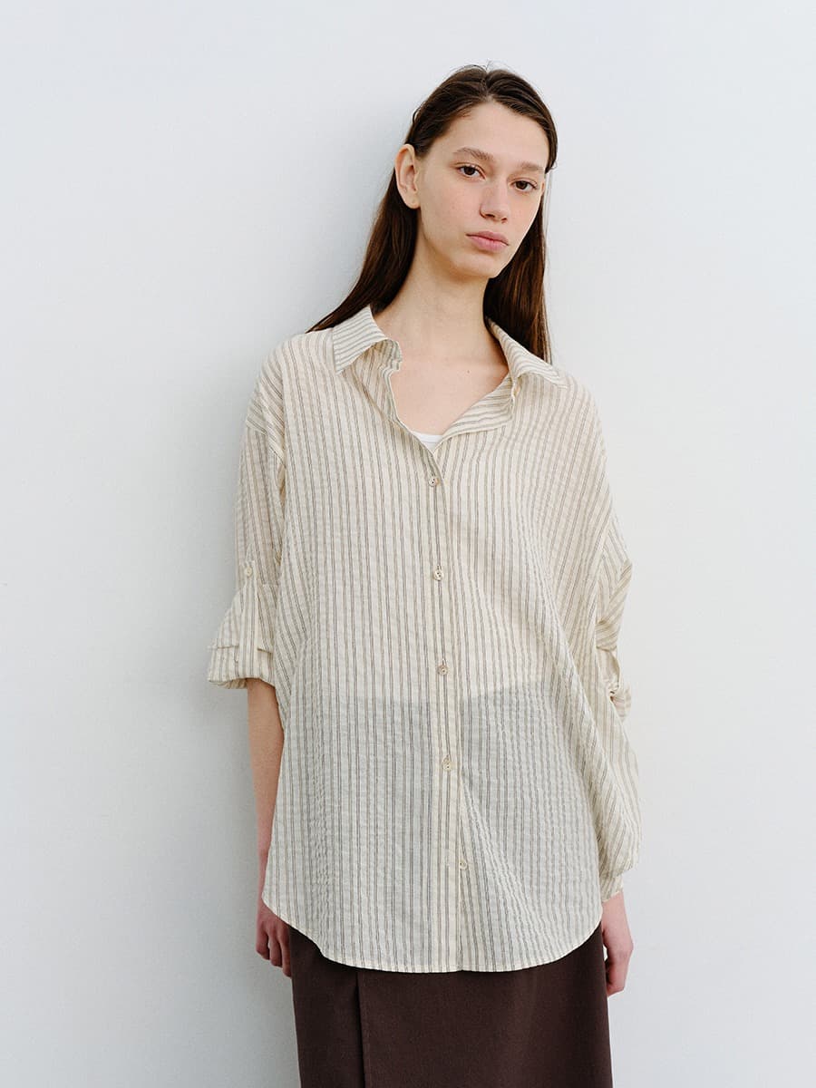TVR STRIPE OVERFIT SHIRT_BEIGE