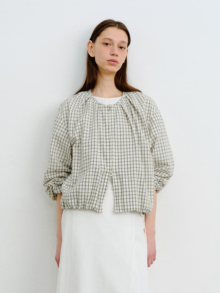 TVR SEERSUCKER BANDING JUMPER_BEIGE CHECK