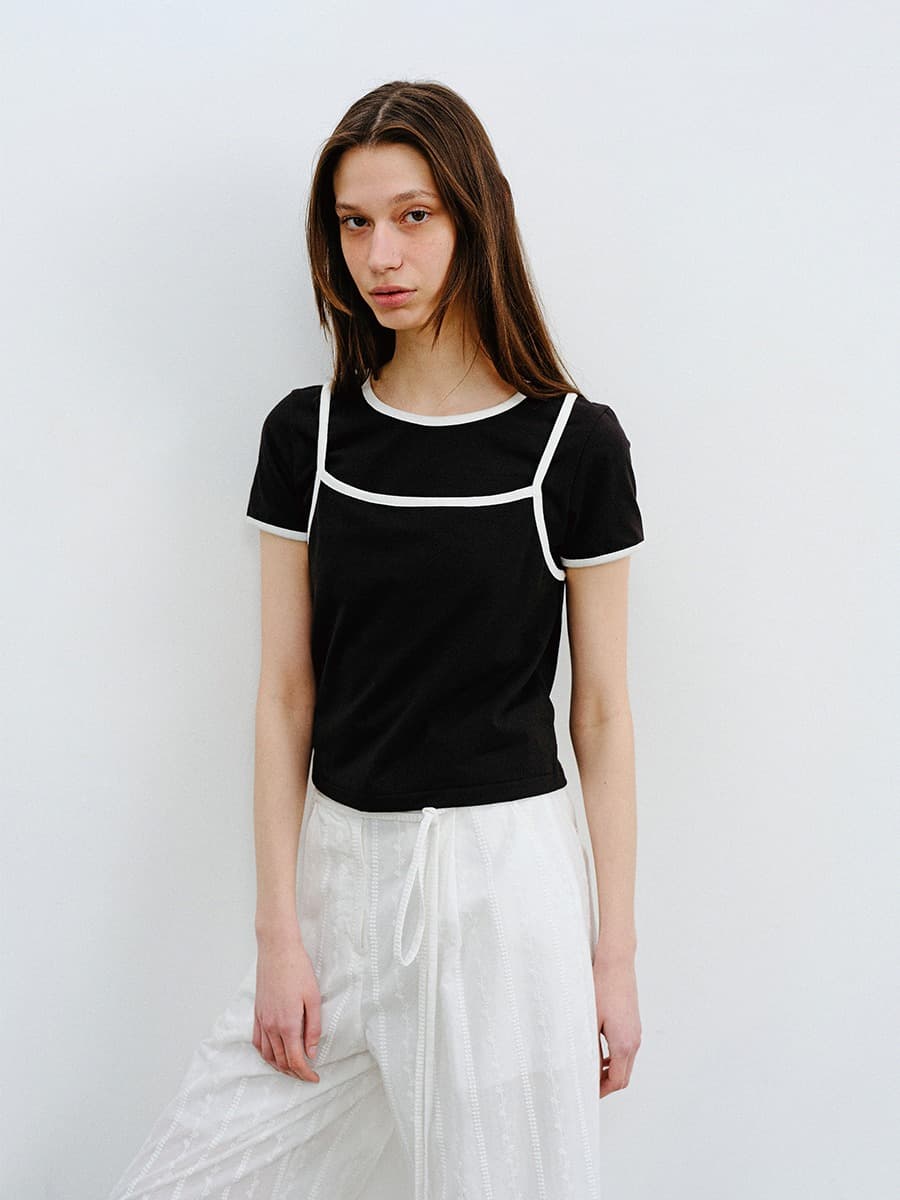 TVR HALF SLEEVE LAYERED TOP_BLACK