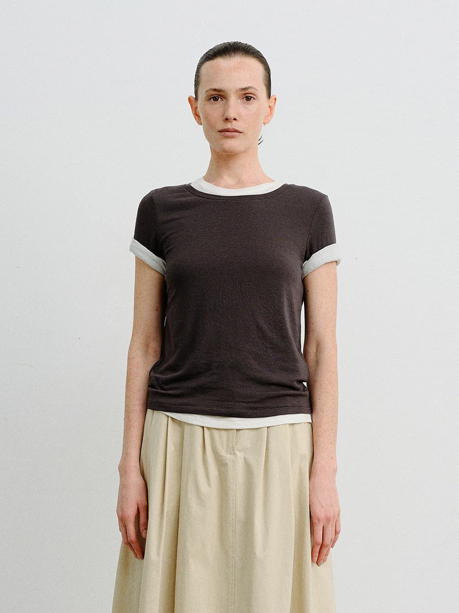 TVR LINEN LAYERED TOP_CHARCOAL & IVORY