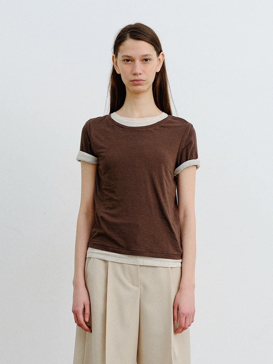 TVR LINEN LAYERED TOP_BROWN & NATURAL