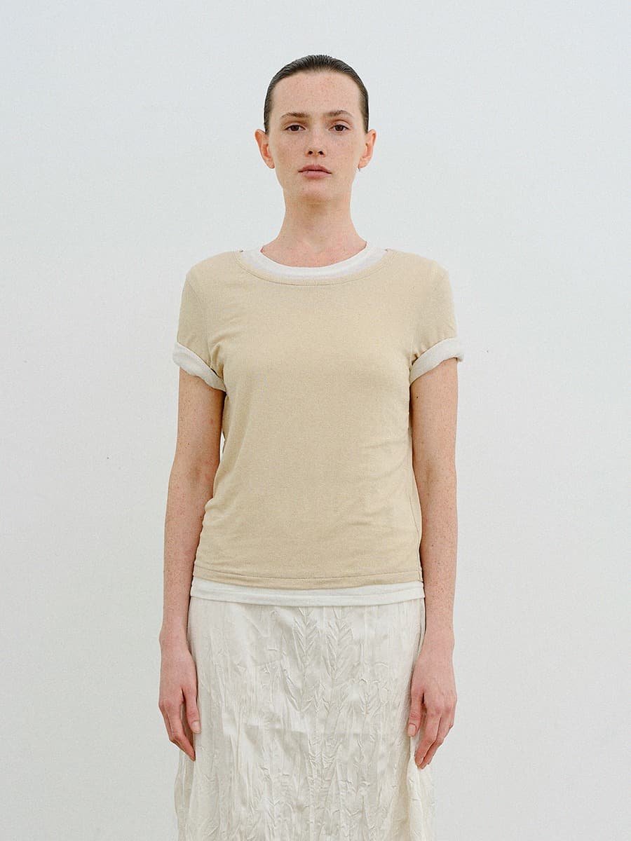 TVR LINEN LAYERED TOP_BEIGE & IVORY