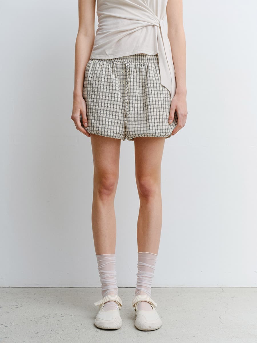 TVR SEERSUCKER BANDING SHORTS_BEIGE CHECK