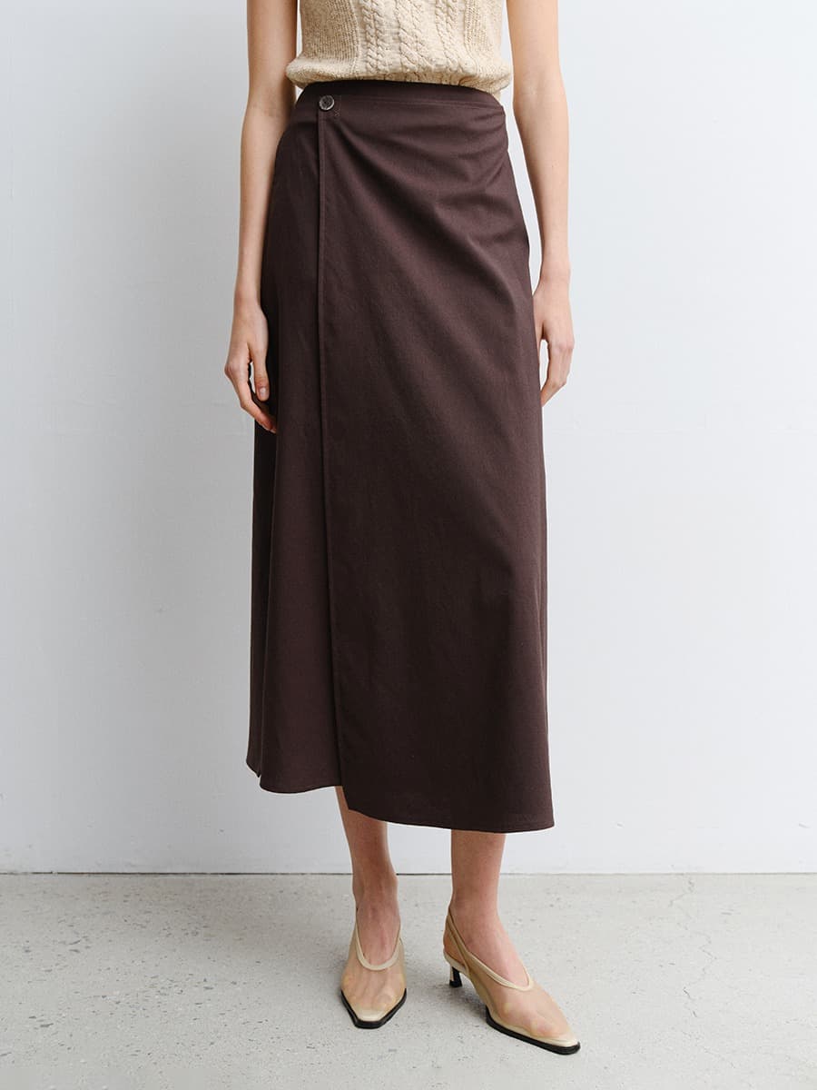TVR WRAP LONG SKIRT_D-BROWN