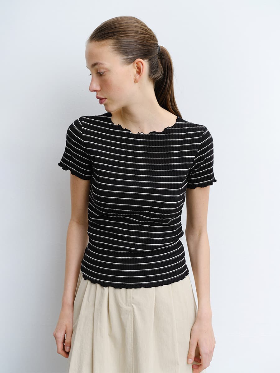TVR STRIPE BOAT NECK TOP_BLACK
