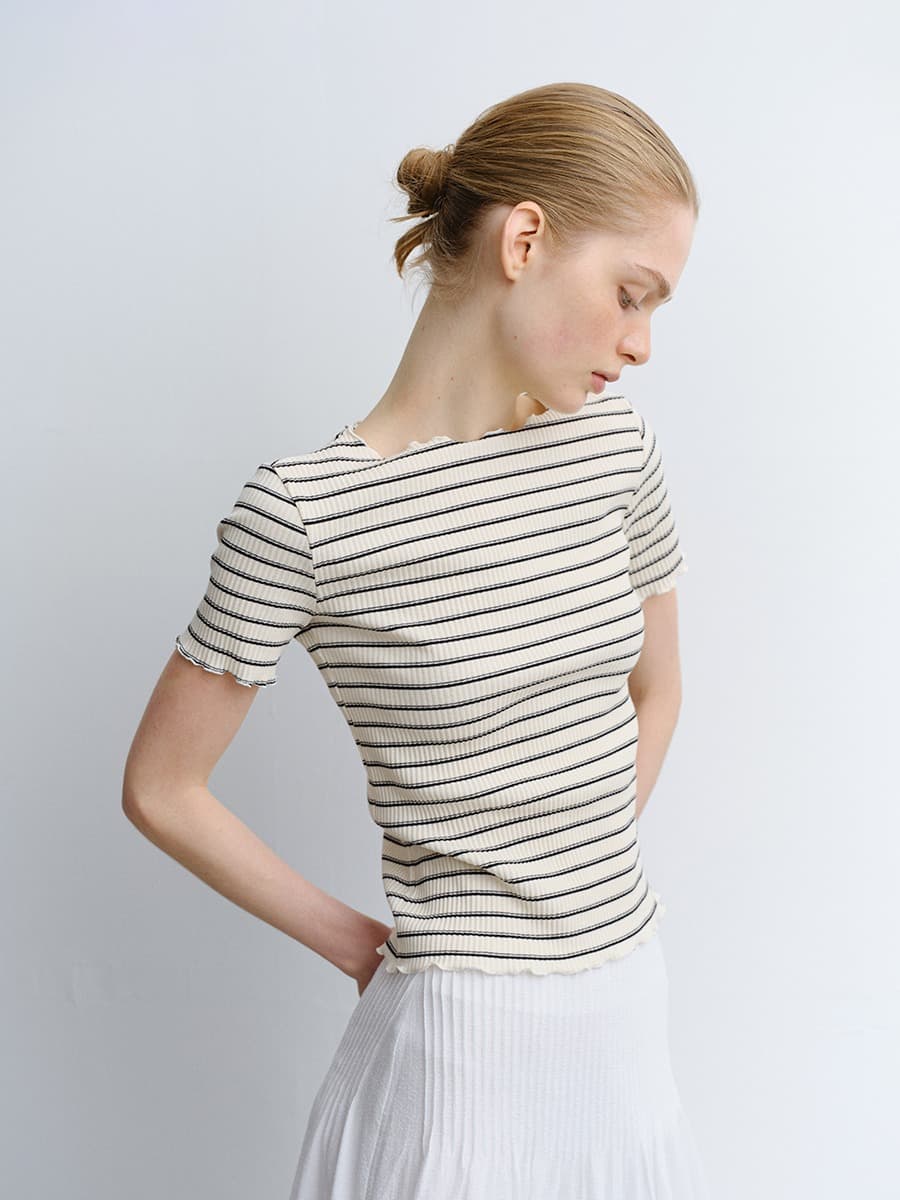 TVR STRIPE BOAT NECK TOP_IVORY — vue 1