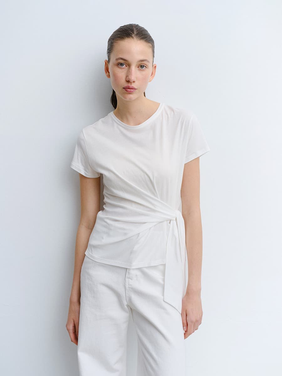 TVR WAIST TIE HALF SLEEVE TOP_IVORY