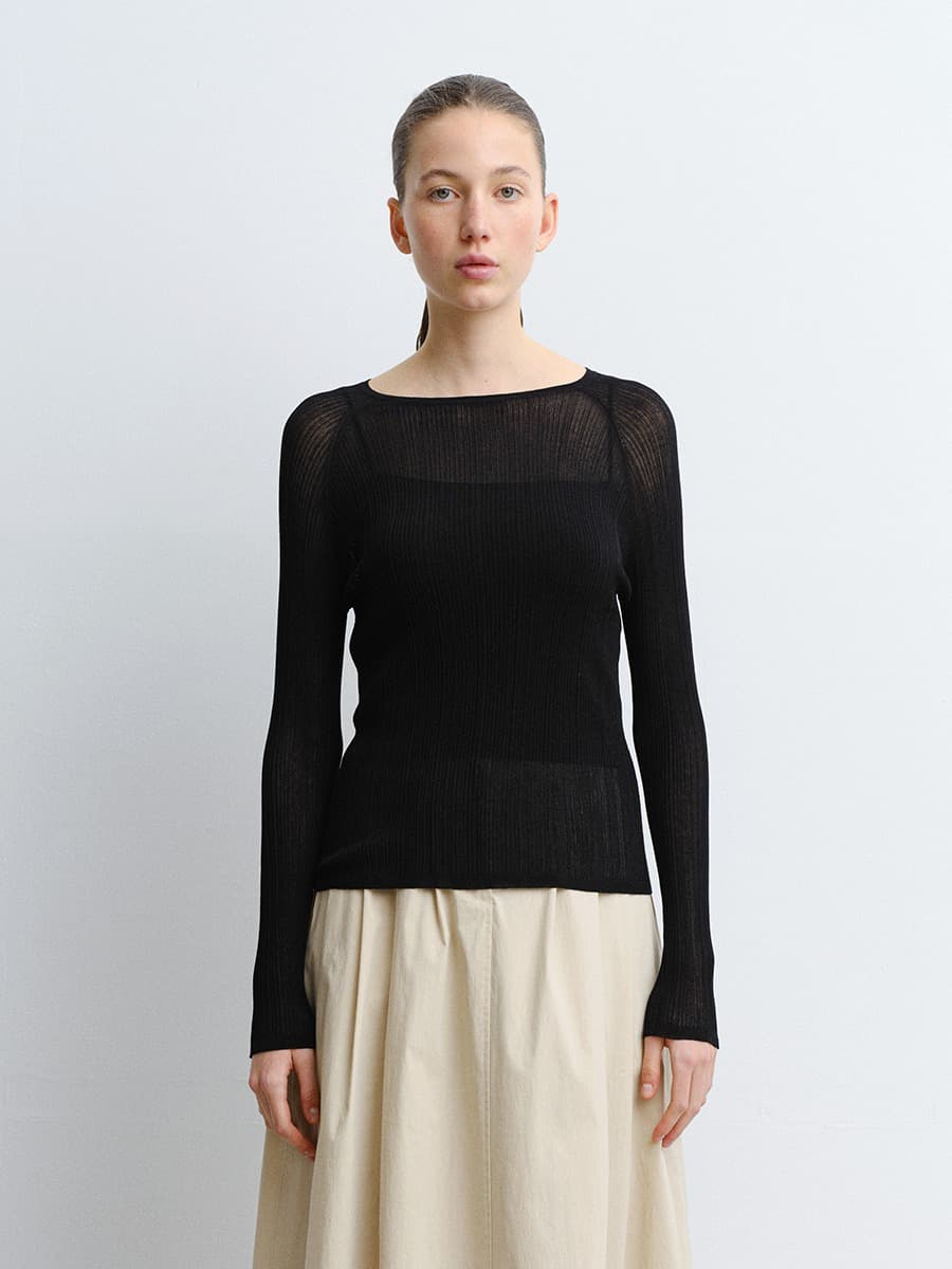 TVR RIBBED SILK KNIT TOP_BLACK