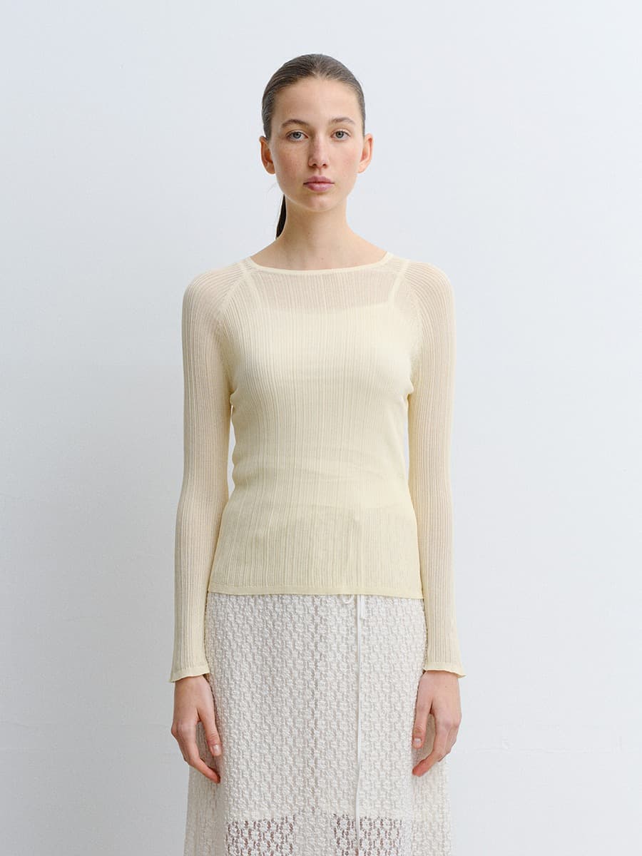 TVR RIBBED SILK KNIT TOP_Y-BEIGE