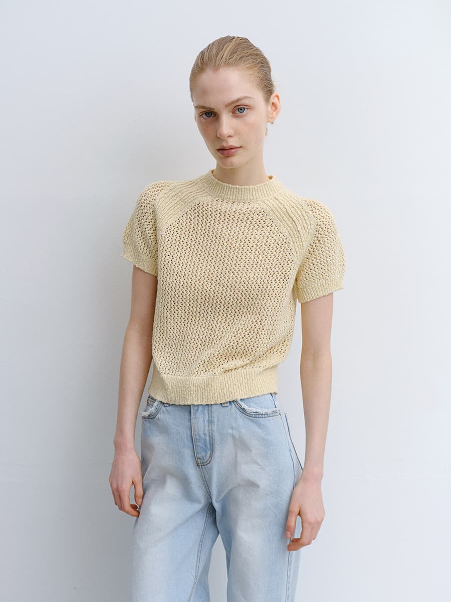 TVR COTTON NETTING KNIT TOP_Y-BEIGE