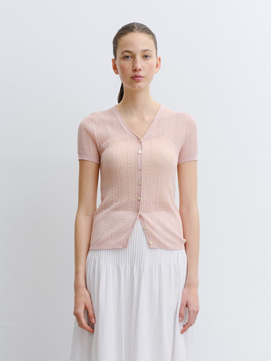 TVR V-NECK SILK KNIT CARDIGAN_PINK