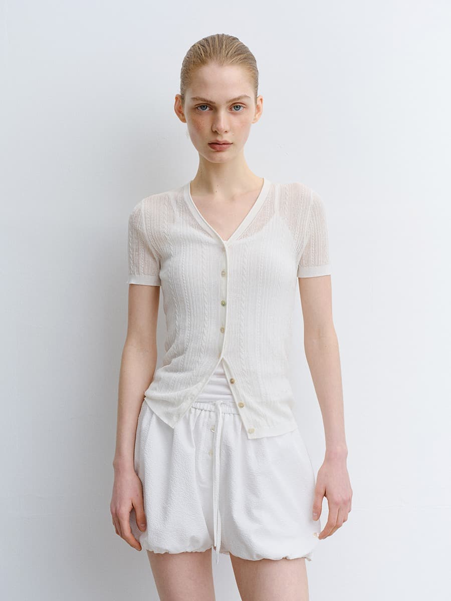 TVR V-NECK SILK KNIT CARDIGAN_IVORY