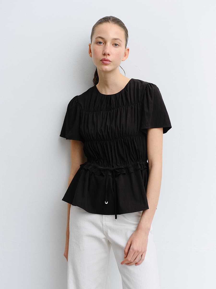 TVR RUFFLE SHIRRING BLOUSE_BLACK