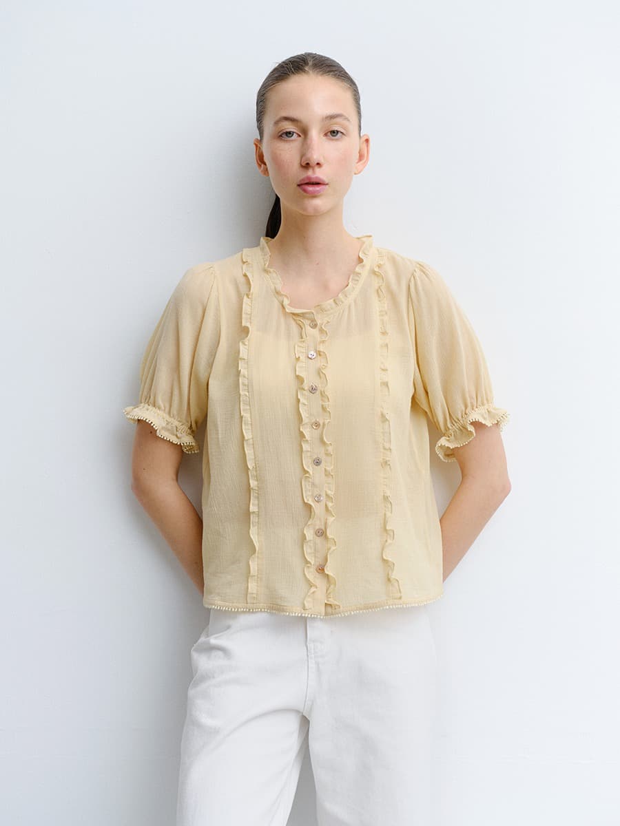 TVR COTTON FRILL BLOUSE_BUTTER