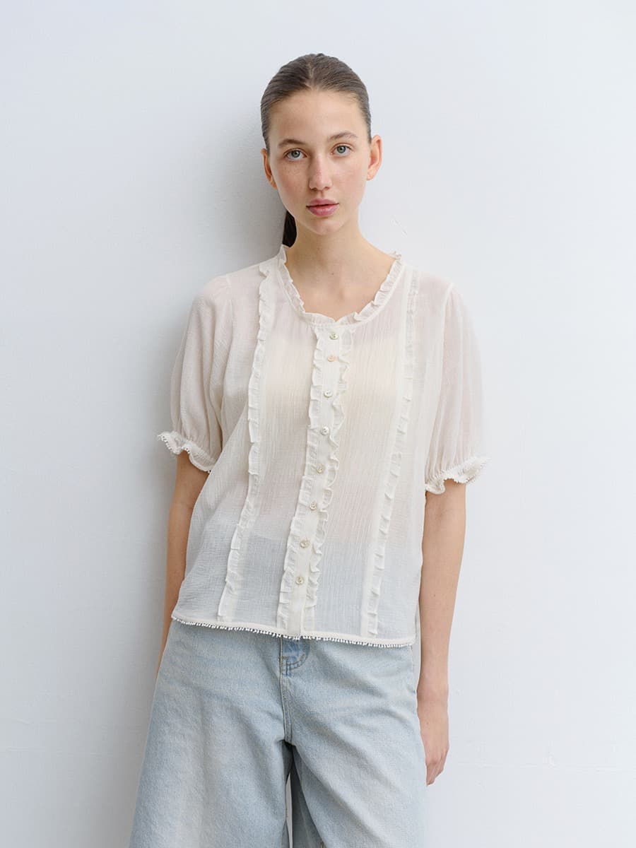 TVR COTTON FRILL BLOUSE_IVORY