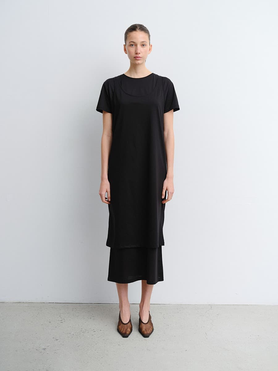 TVR LAYERED COTTON JERSEY DRESS_BLACK