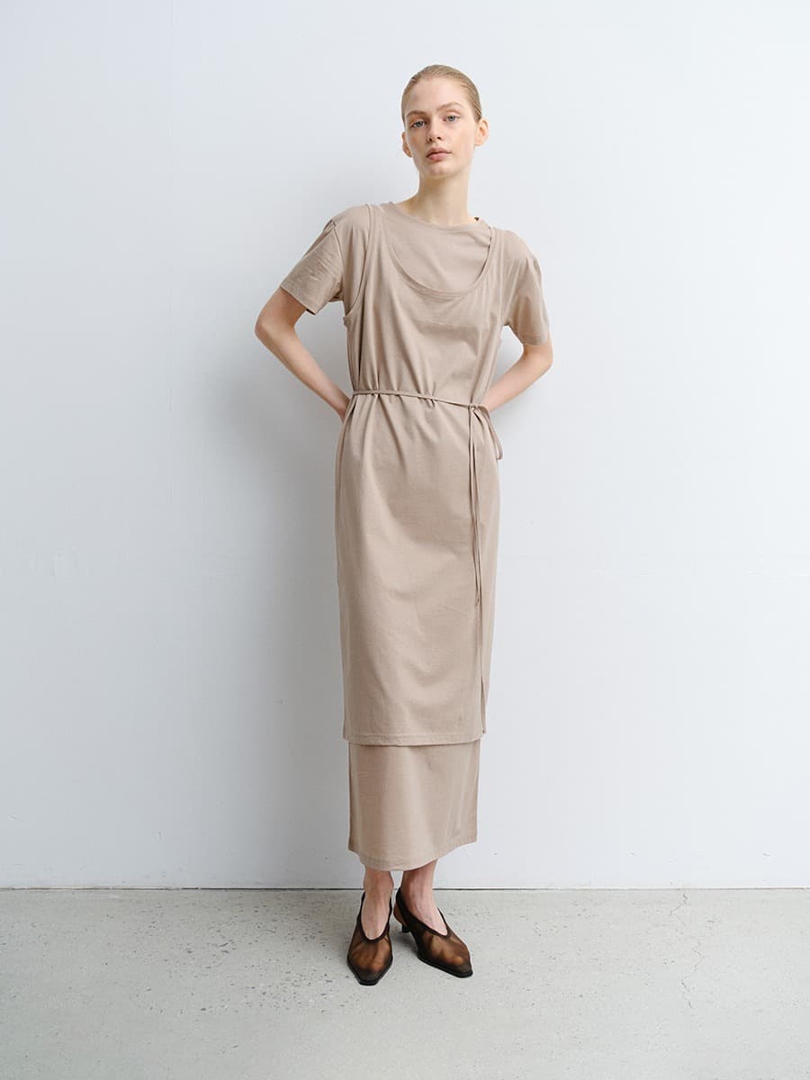 TVR LAYERED COTTON JERSEY DRESS_BEIGE