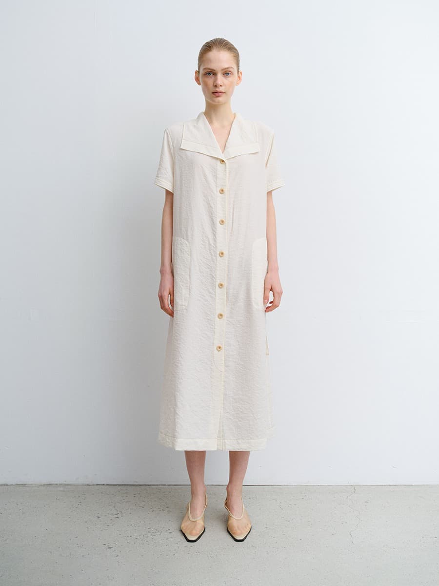 TVR WASHED SILK COLLAR DRESS_ECRU