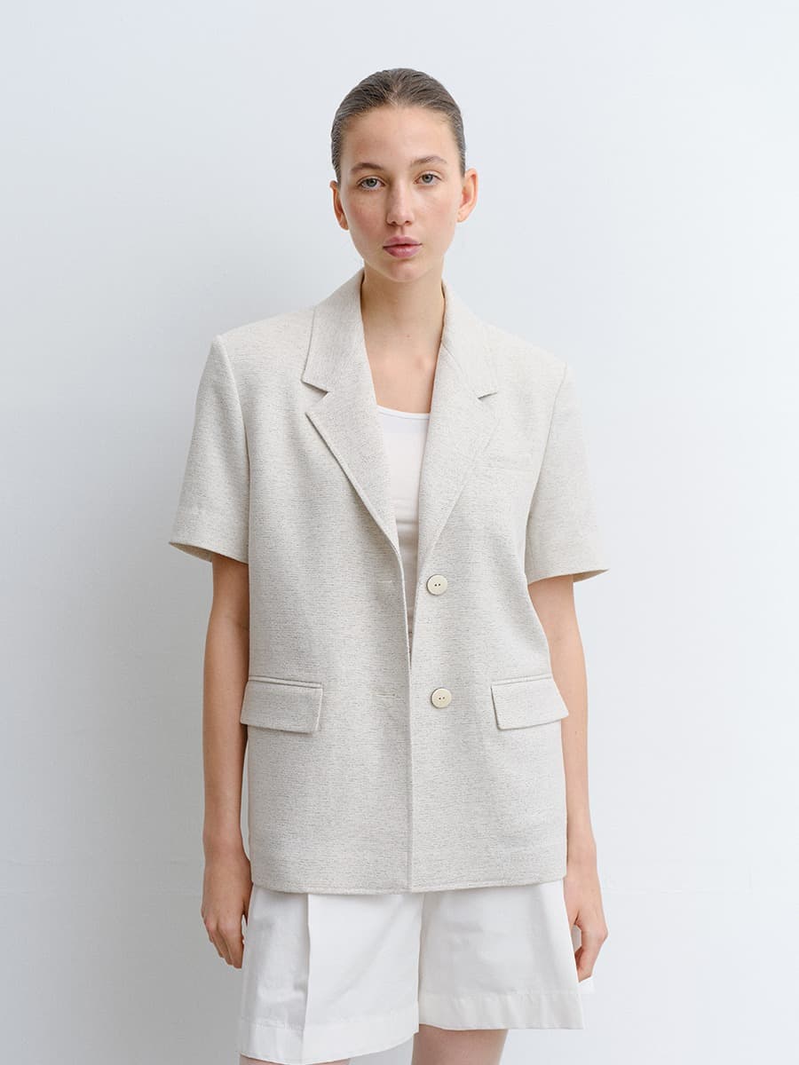TVR TWEED HALF SLEEVE BLAZER_IVORY