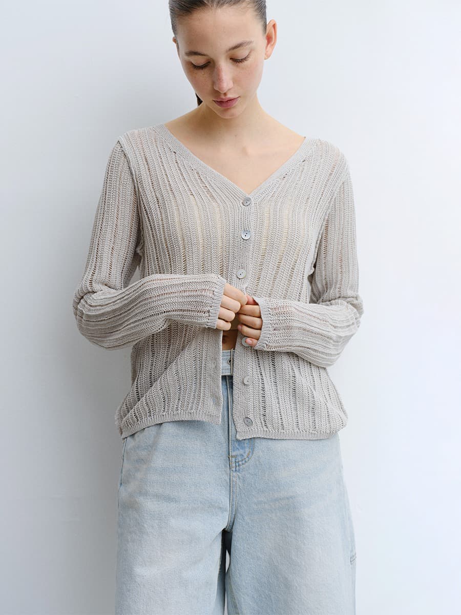 TVR LOOSE FIT KNIT CARDIGAN_MINT GREY