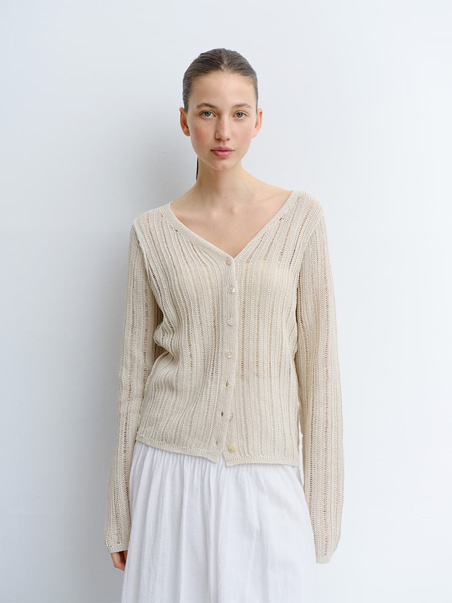 TVR LOOSE FIT KNIT CARDIGAN_NATURAL