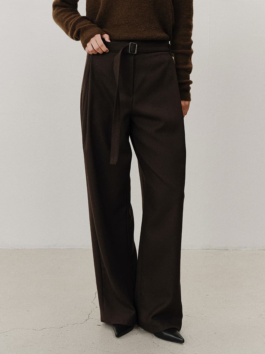 TVF WOOL BELTED WIDE TROUSERS_D-BROWN