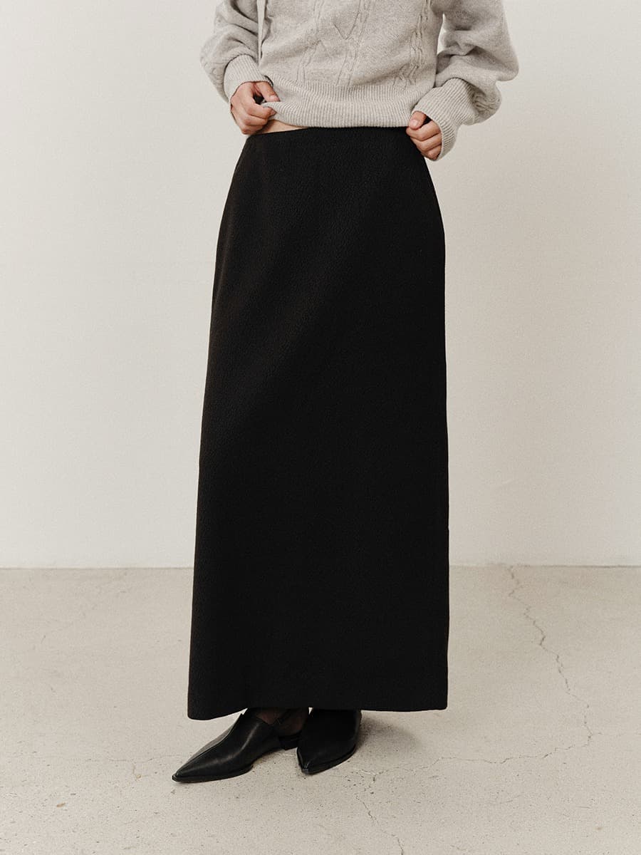 TVF CRINKLE SEMI H-LINE SKIRT_BLACK