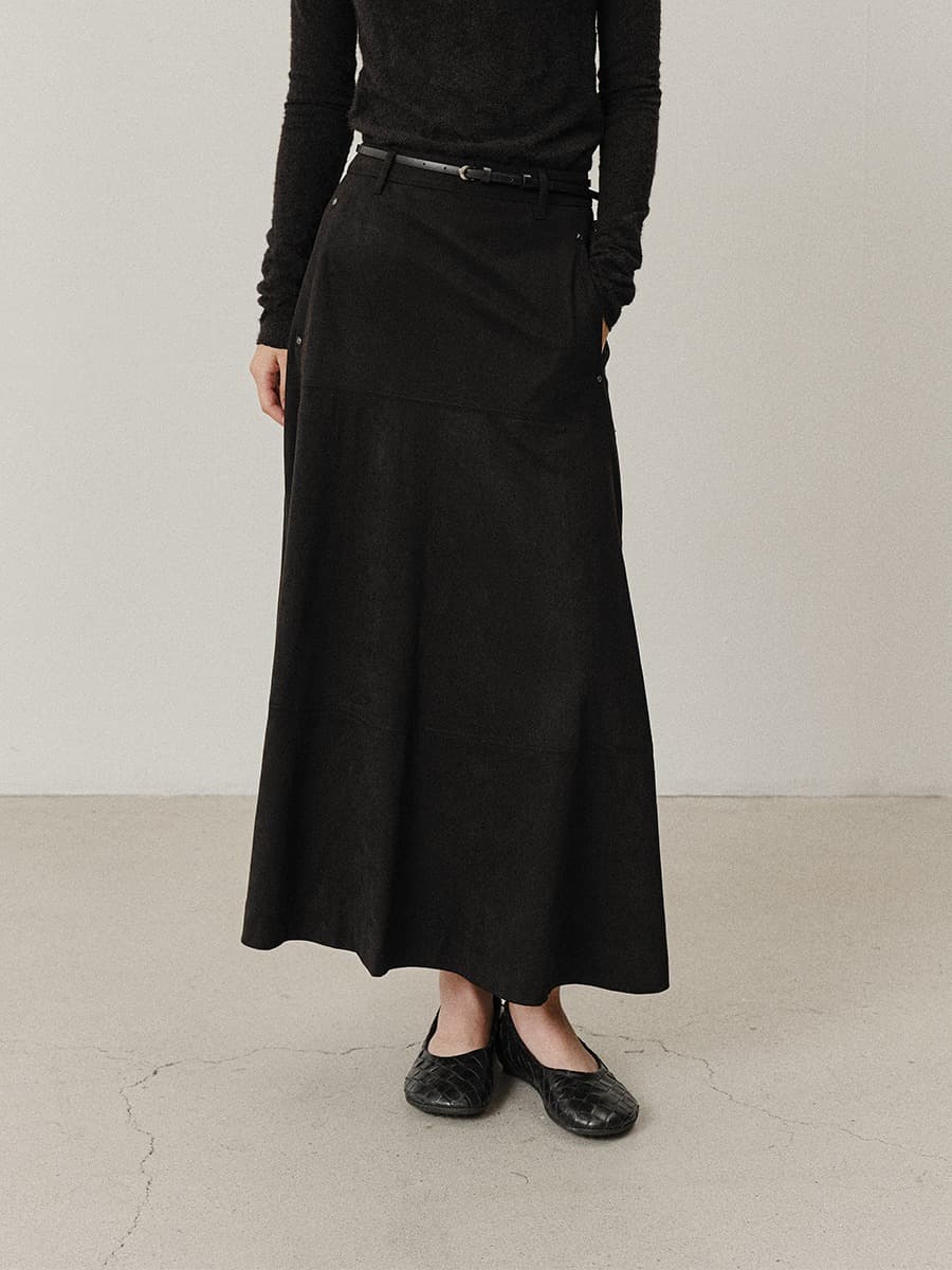 TVF SUADE FLARE SKIRT_BLACK