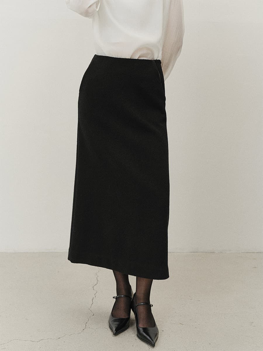 TVF WOOL BOUCLE TWEED SKIRT_BLACK