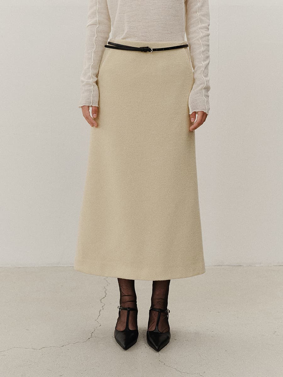 TVF WOOL BOUCLE TWEED SKIRT_Y-BEIGE