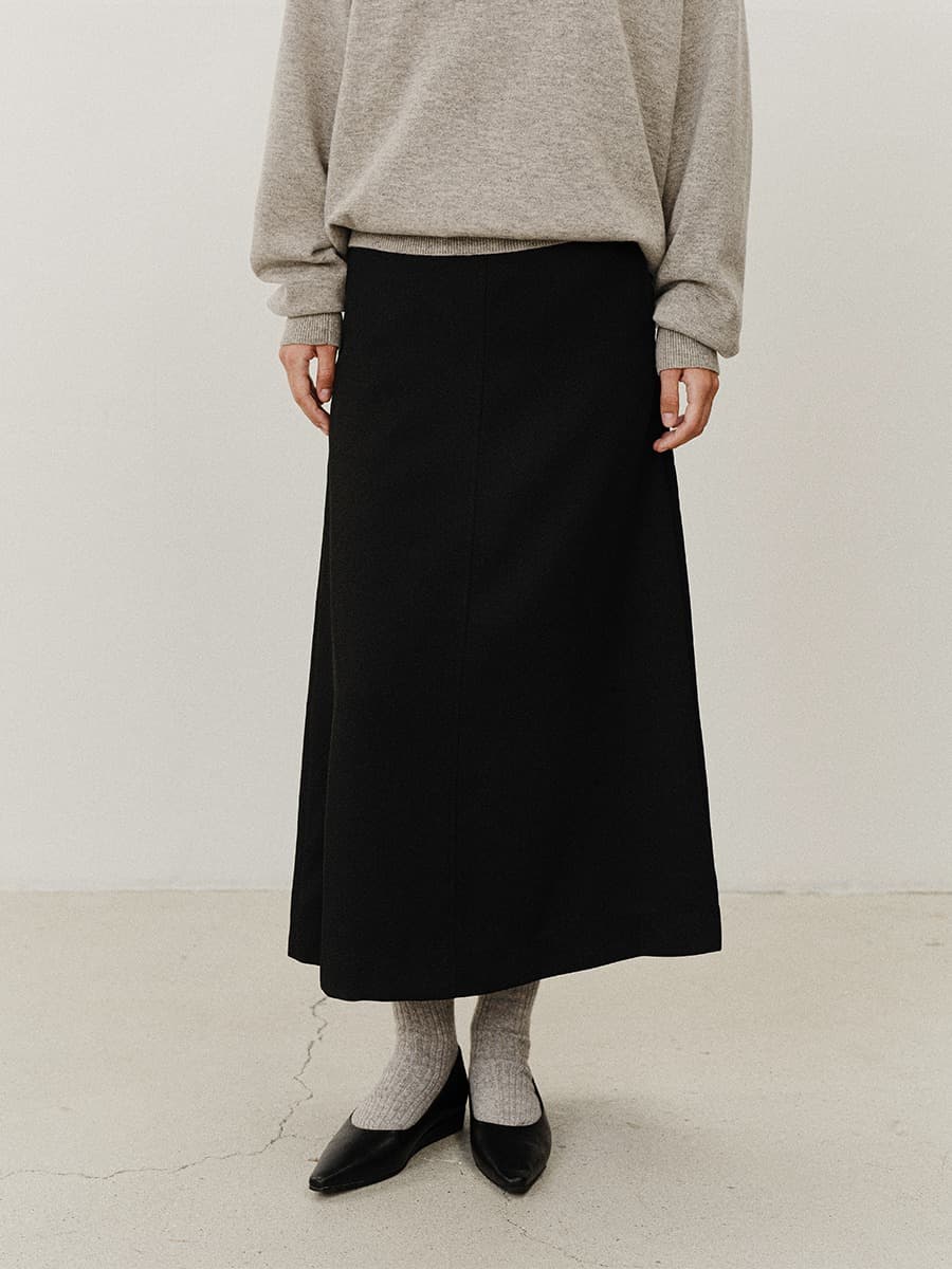 TVF TWILL SEMI A-LINE SKIRT_BLACK