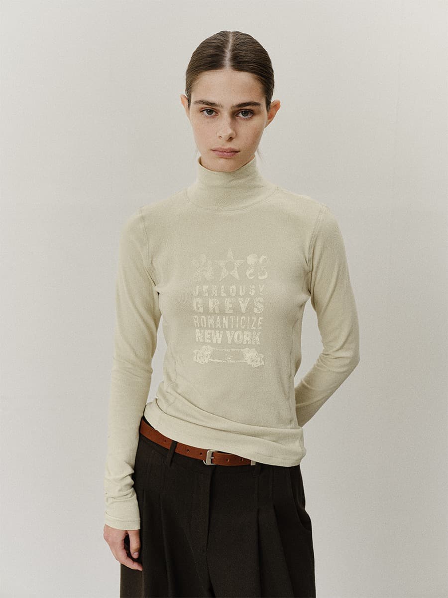 TVF HALF HIGH NECK GRAPHIC TOP_DUSTY BEIGE