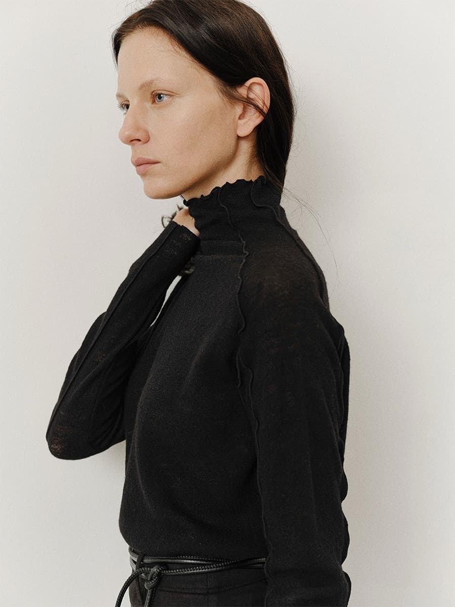 TVF WOOL LINE TURTLENECK TOP_BLACK