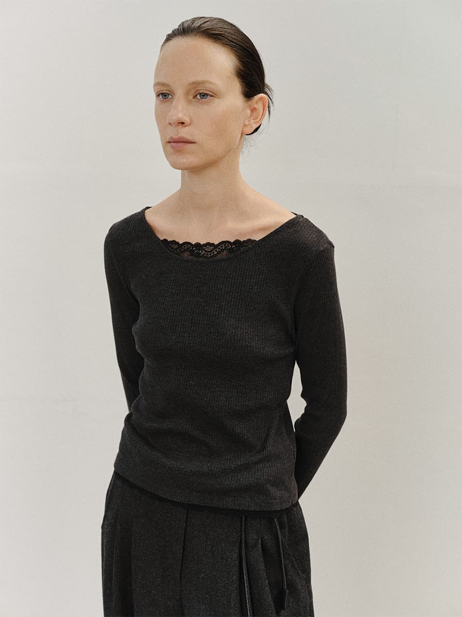 TVF LACE COTTON SILM TOP_CHARCOAL