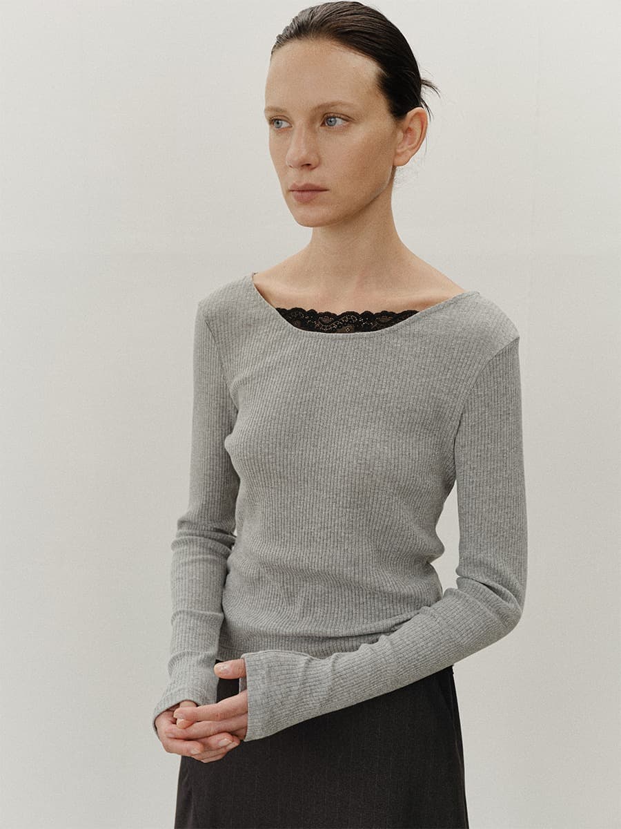 TVF LACE COTTON SILM TOP_GREY