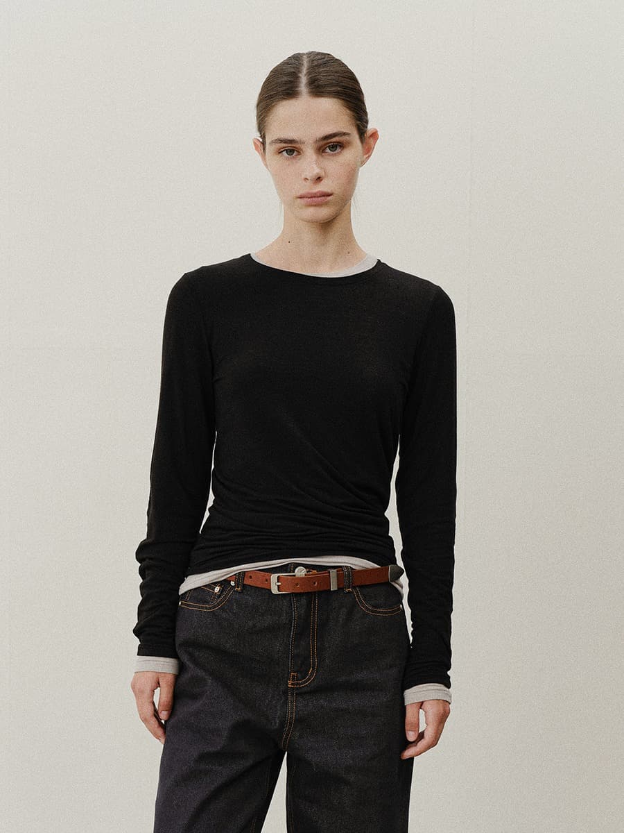 TVF WOOL CURVED TOP_ BLACK