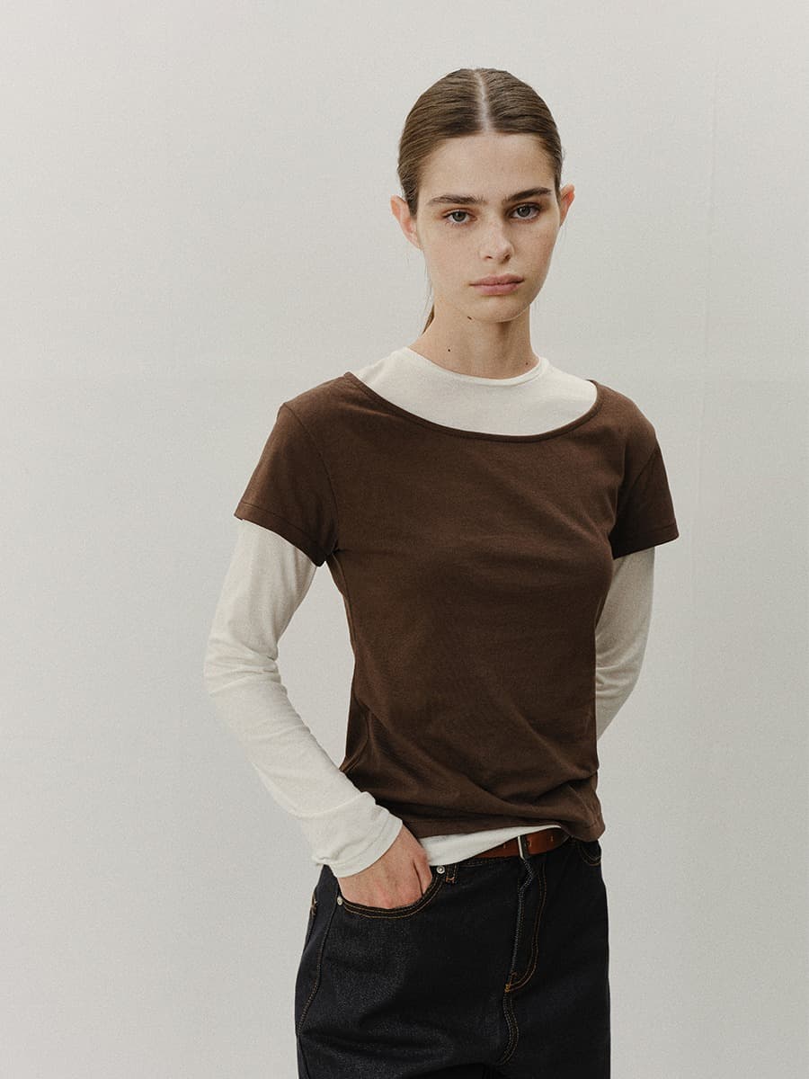 TVF WOOL LAYERED TOP_IVORY&BROWN