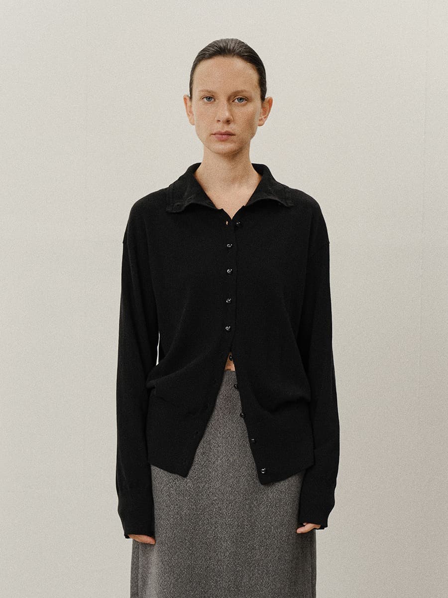 TVF COTTON CASHMERE TURTLENECK KNIT CARDIGAN_BLACK