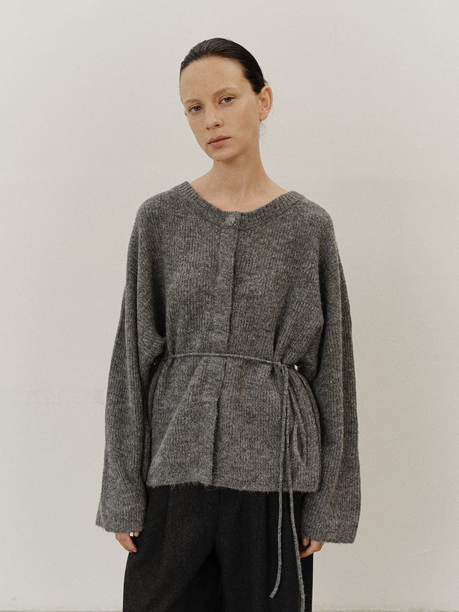 TVF ALPACA ROUND NECK CARDIGAN_D-GREY