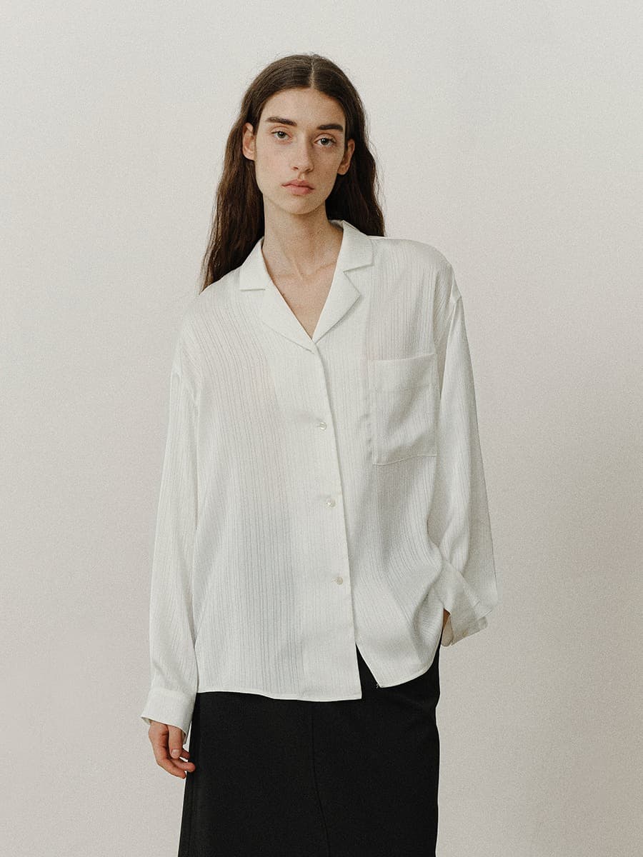 TVF GLOSSY STRIPED SHIRT_WHITE