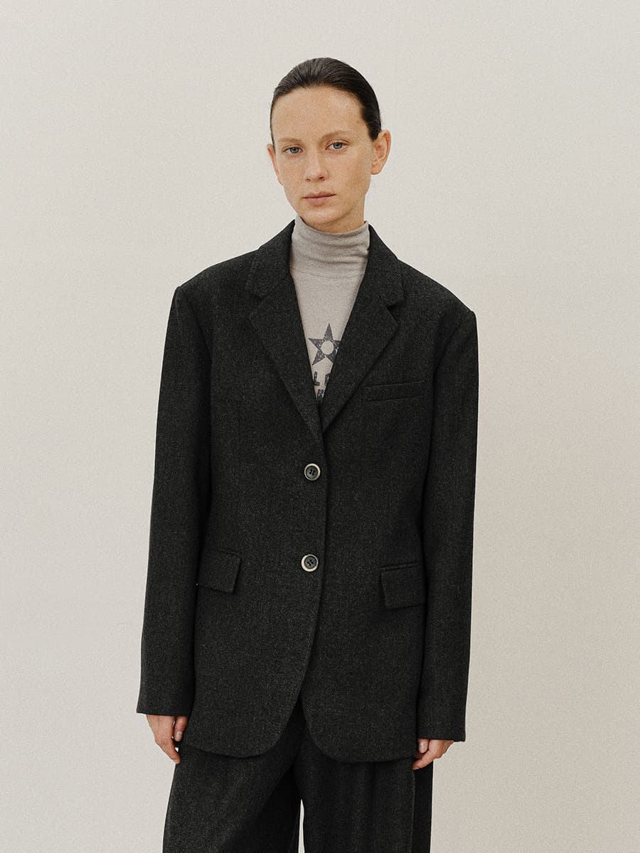 TVF SINGLE BREASTED LINE WOOL JACKET_CHARCOAL