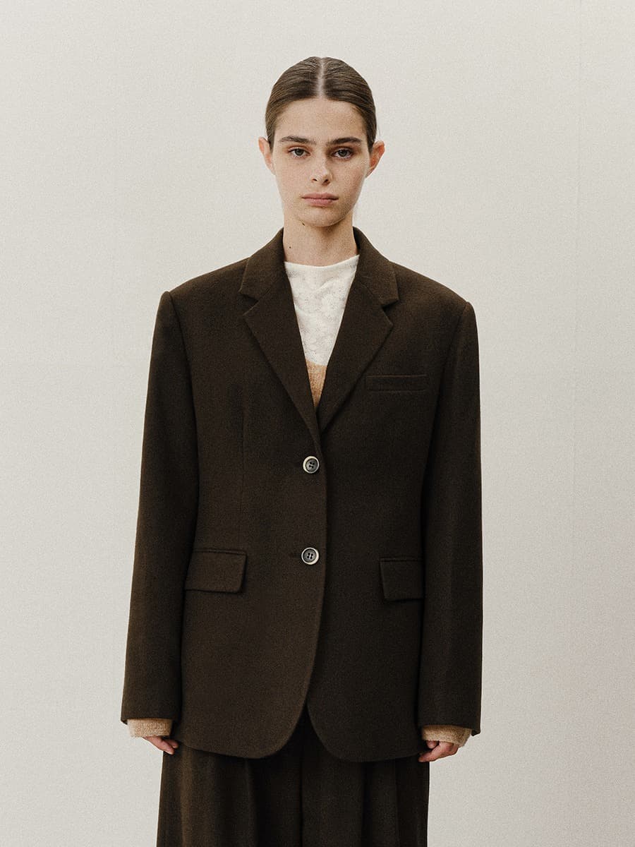 TVF SINGLE BREASTED LINE WOOL JACKET_DEEP BROWN