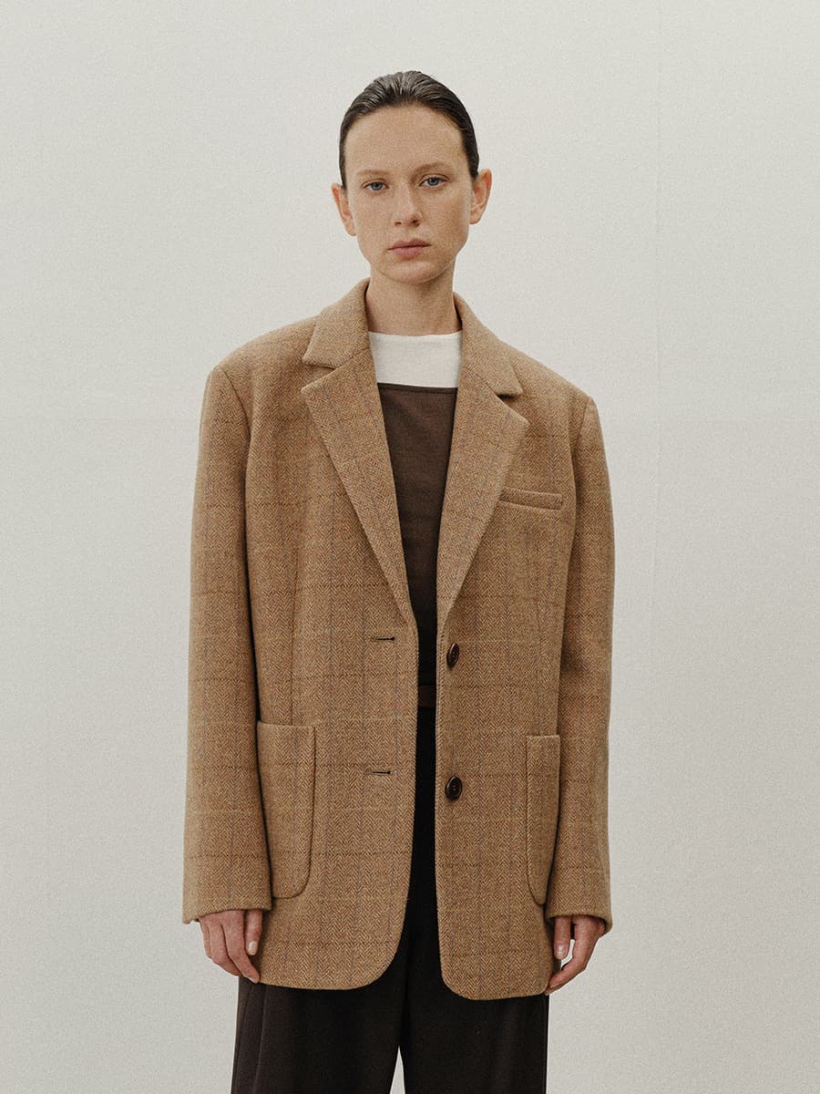 TVF CHECK WOOL BLAZER_CAMEL