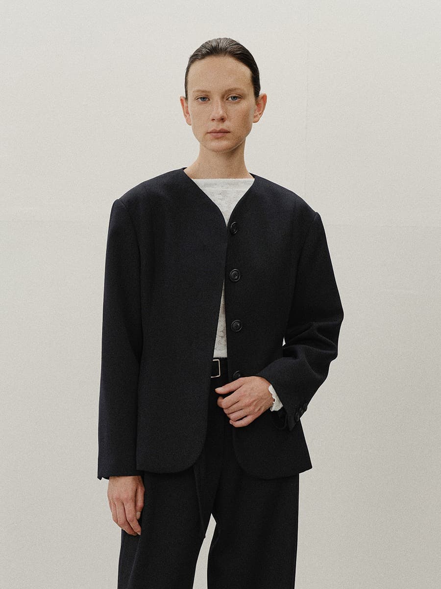TVF COLLARLESS WOOL BLAZER_D-NAVY