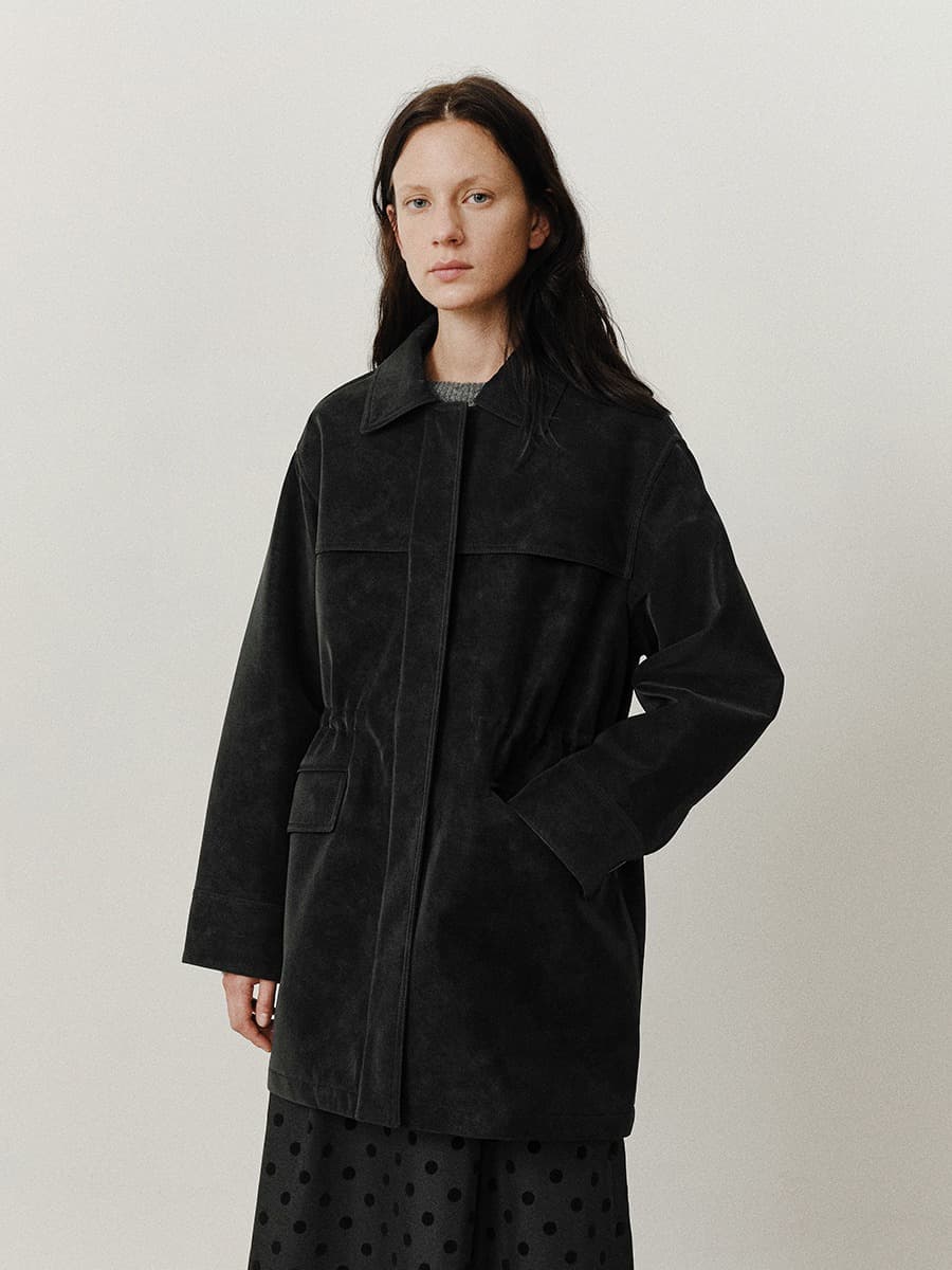 TVF WET LEATHER HALF COAT_BLACK