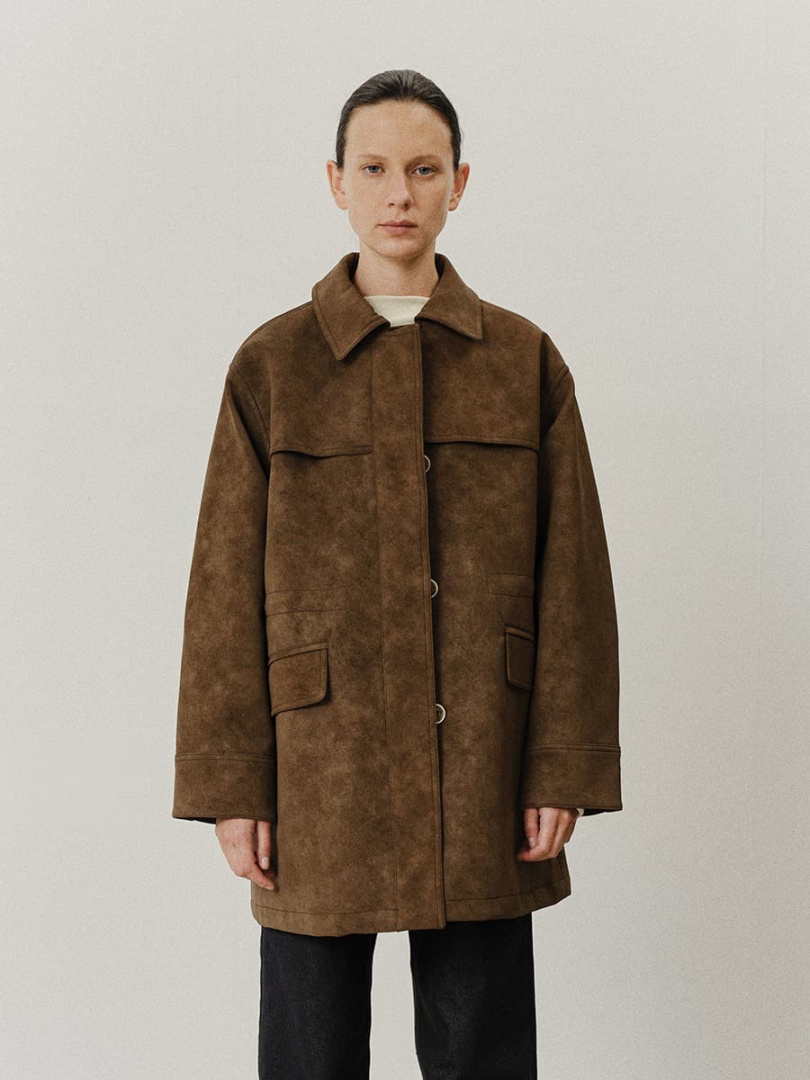 TVF WET LEATHER HALF COAT_BROWN