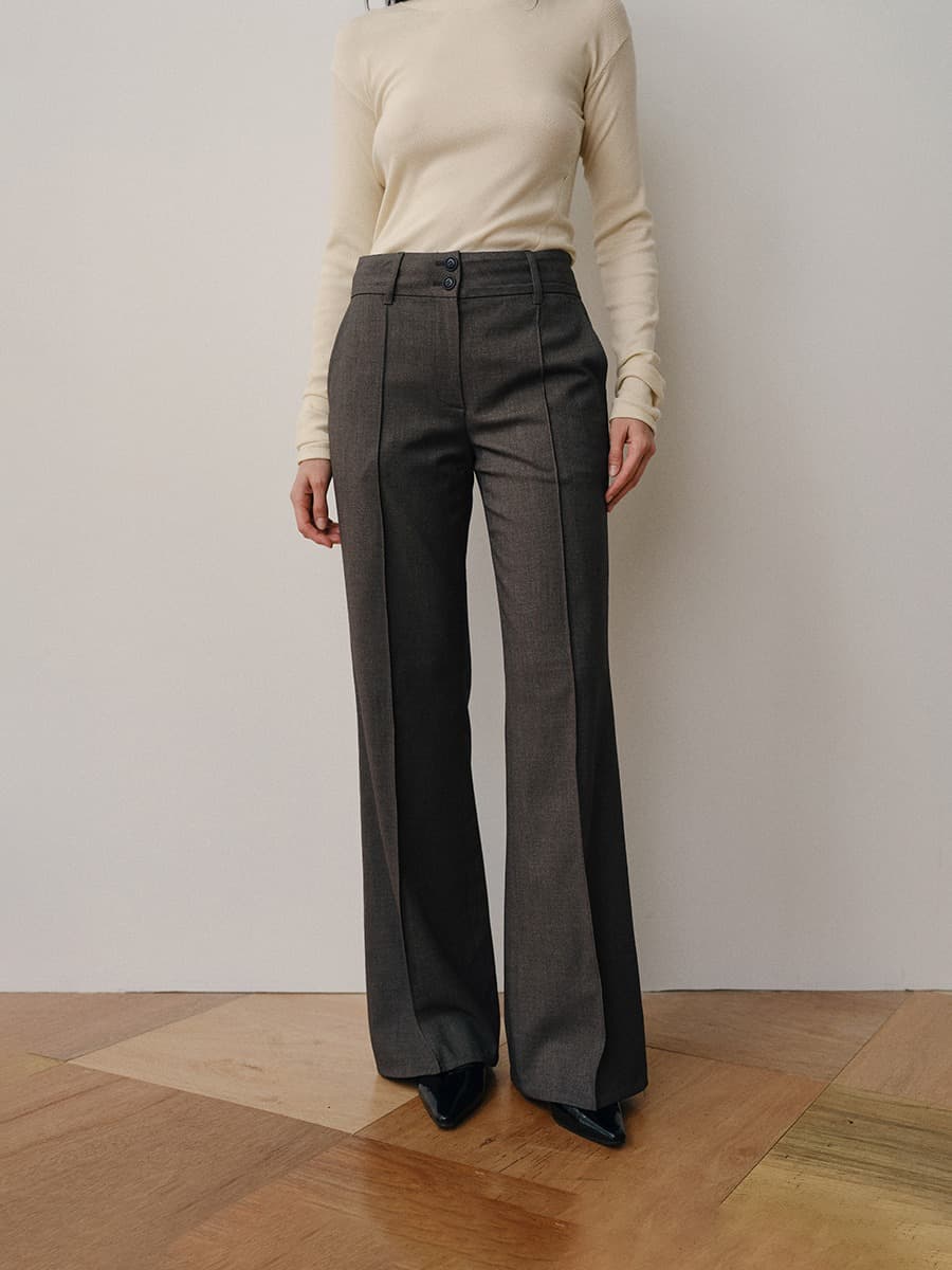 TVW PIN-TUCK BOOTS CUT PANTS_BROWN