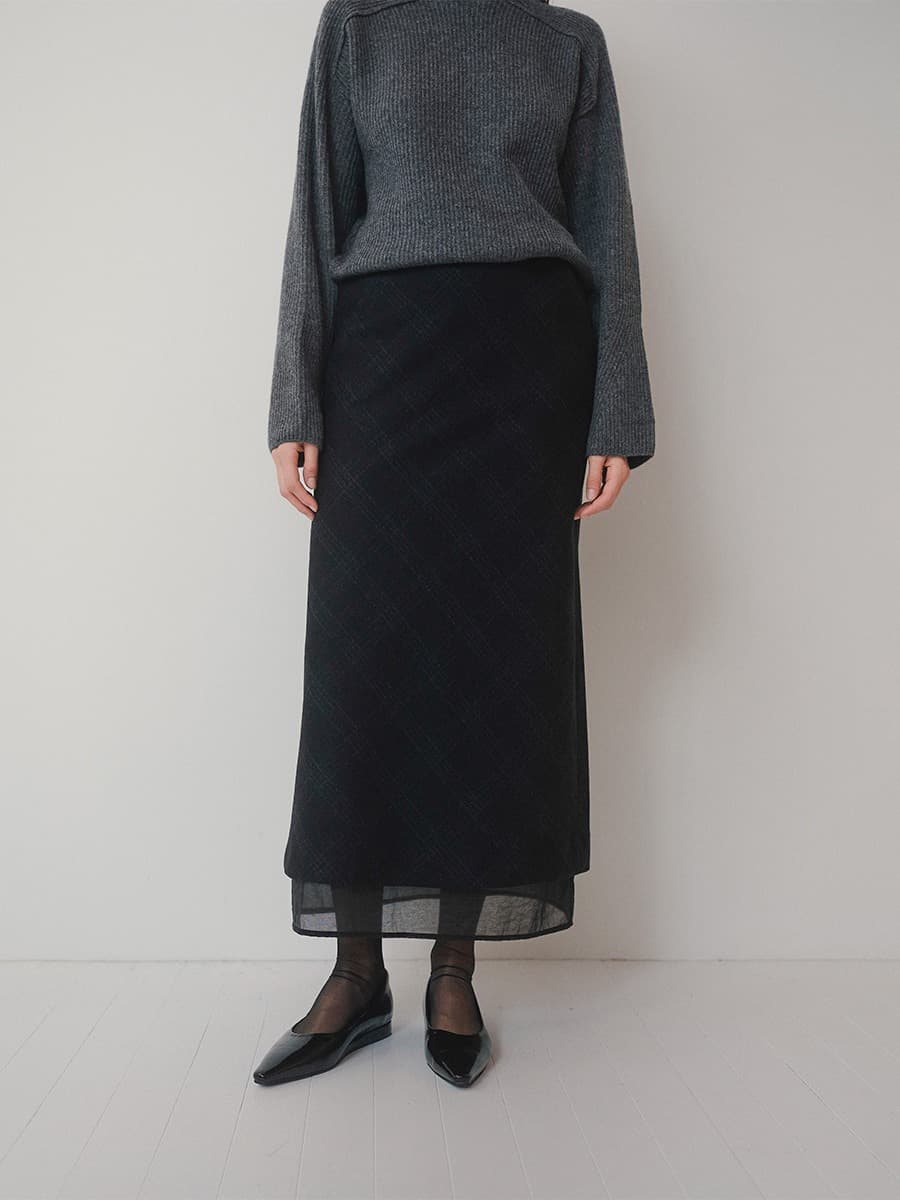 TVW CHECK LAYERED SKIRT_BLACK